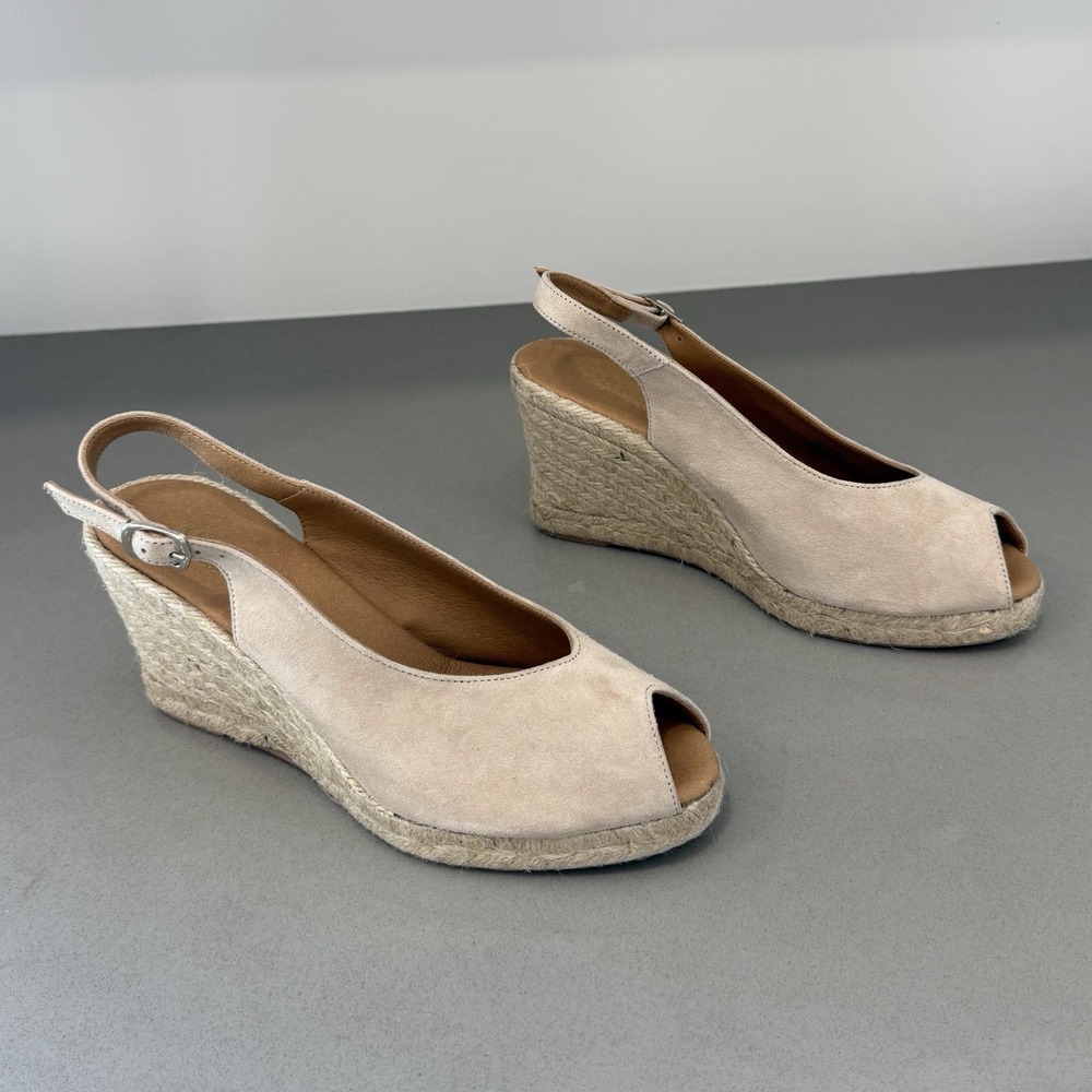 Paseart Suede Espadrille Wedge 37/7 Taupe Slingback Boho Beachy Coastal Resort